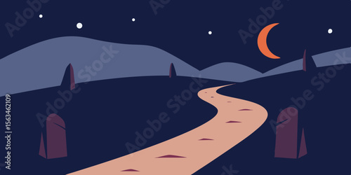 Mountain Path At Twilight Lined With Ancient Stones