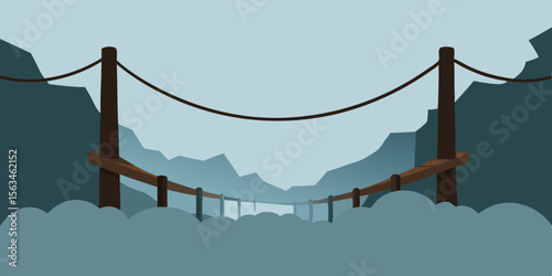 Narrow Bridge Crossing A Foggy Abyss Its Rope Frayed
