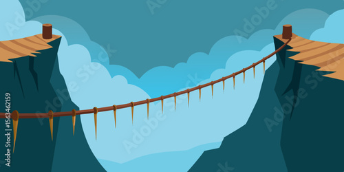Narrow Bridge Crossing A Foggy Abyss Its Rope Frayed