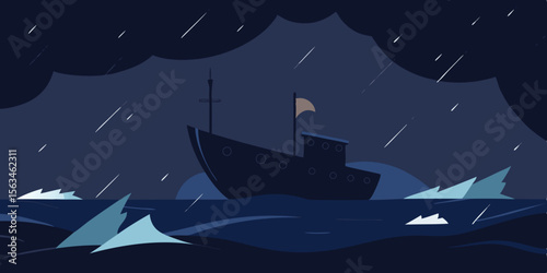 A Stormy Night At Sea With Towering Waves Crashing