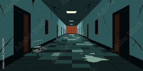 An Abandoned Asylum Hallway With Flickering Lights