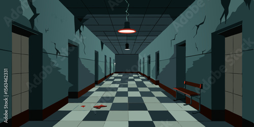 An Abandoned Asylum Hallway With Flickering Lights