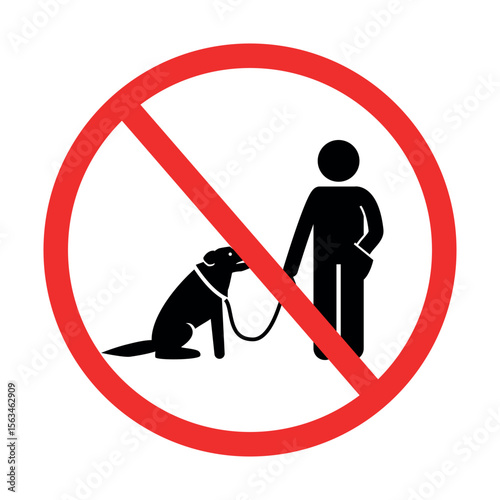 prohibition sign with person and leashed dog, symbolizing no pets allowed, ideal for public or restricted area signage