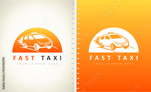 Fast Taxi logo. Machine at high speed with a plume of fire vector