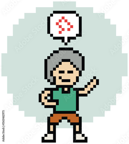 Cartoon cute pixel character cute man exercises training aerobic dance lifestyle music decoration life style 8 bit male boy dance with music game 8bit fitness isolated PNG vector.