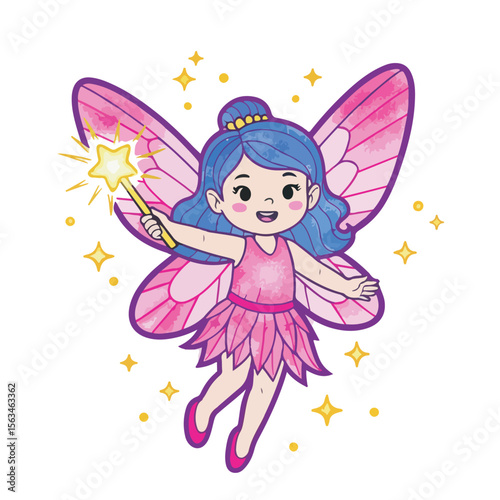 Adorable Pink Fairy with Magic Wand Cute Fantasy Illustration