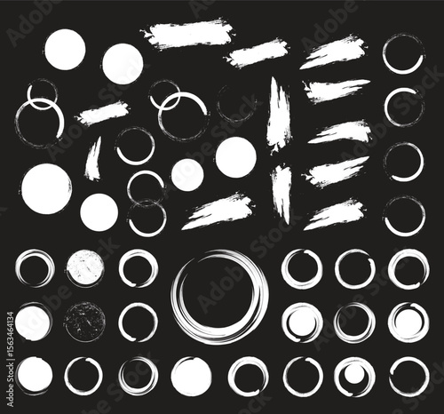 Mega bundle of different ink brush strokes:rectangle,square and round freehand drawings.Ink splatters,grungy painted lines,artistic design elements:waves,circles,triangles.