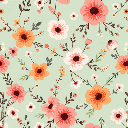 Cute colorful floral seamless pattern with abstract flower. Endless floral pattern. Can be used for wallpaper, pattern, backdrop, surface textures. Full color seamless floral background