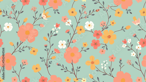 Wallpaper Mural Seamless pattern with flowers and plants
 Torontodigital.ca