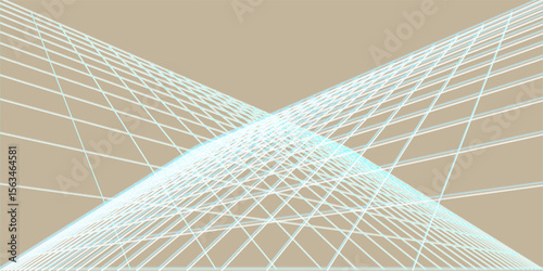 Digital artwork showcasing intricate geometric patterns formed by intersecting white lines on a neutral beige background