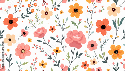 Hand drawn Flowers and branches in Scandinavian style	