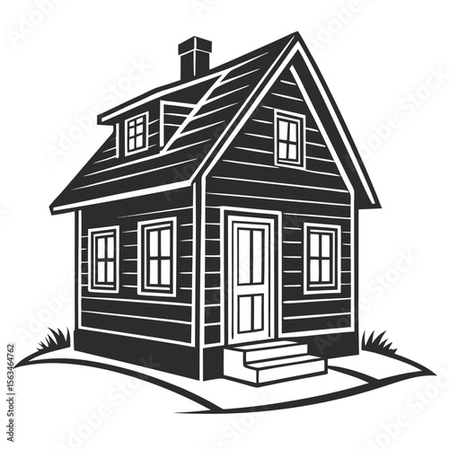 Simple Black and White Illustration of a Small House