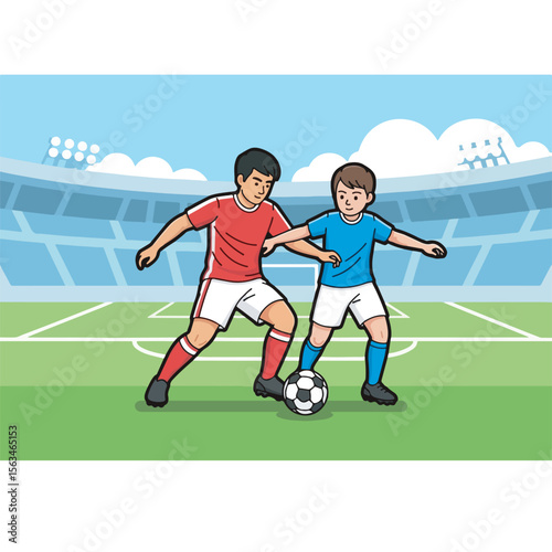 Youth Soccer Players Battling for the Ball in Stadium