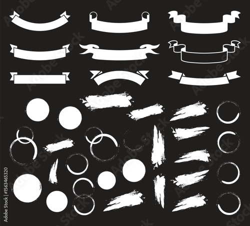 Mega bundle of different ink brush strokes:rectangle,square and round freehand drawings.Ink splatters,grungy painted lines,artistic design elements:waves,circles,triangles.