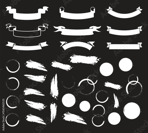 Mega bundle of different ink brush strokes:rectangle,square and round freehand drawings.Ink splatters,grungy painted lines,artistic design elements:waves,circles,triangles.