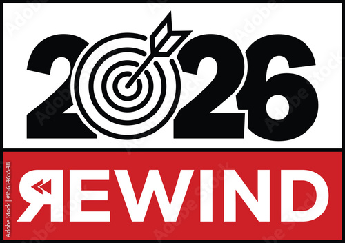 2026 year rewind isolated on black background. Creative design.