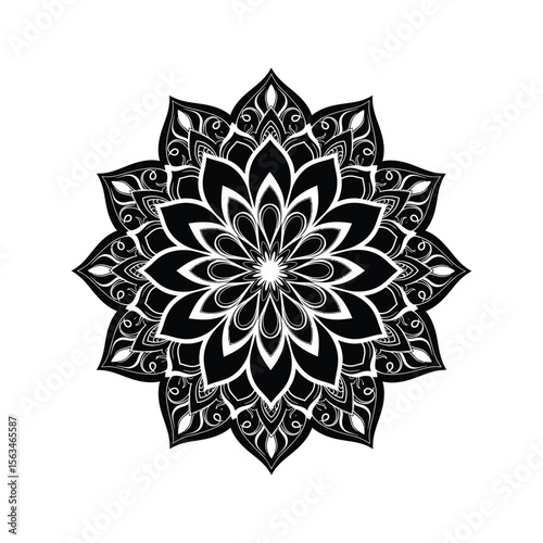 Intricate Black and White Mandala Design Decorative Round Ornament Geometric Pattern Circular Mandala Art Spiritual Symbol
