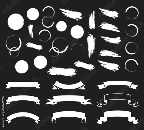 Mega bundle of different ink brush strokes:rectangle,square and round freehand drawings.Ink splatters,grungy painted lines,artistic design elements:waves,circles,triangles.