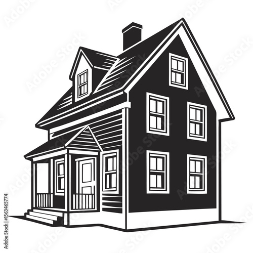 Classic Black and White House Illustration