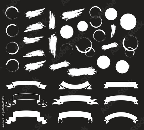 Mega bundle of different ink brush strokes:rectangle,square and round freehand drawings.Ink splatters,grungy painted lines,artistic design elements:waves,circles,triangles.