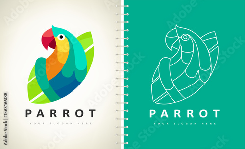 Parrot bird logo. Tropical bird. Wild animal