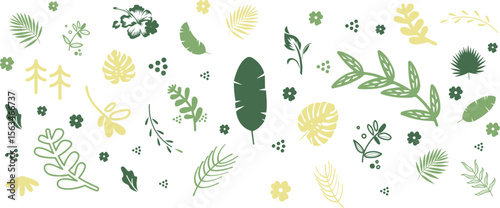 Leaf silhouettes, vector collection, diverse leaves shapes, nature elements. Ideal for eco friendly brand aesthetics, botanical illustrations, educational materials, artistic designs, decorations.