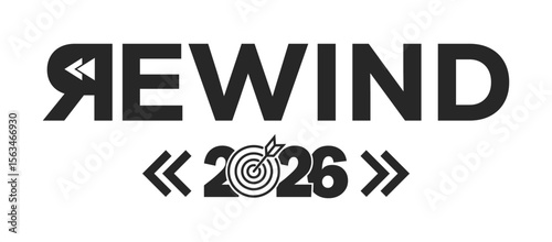 2026 year rewind isolated on black background. Creative design.