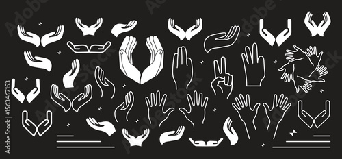 Hand vector silhouette, detailed hand gestures, positions, signs. Ideal arm, hands for illustrations, logos, icons. High quality graphics showcasing human interaction, expression