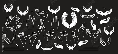 Hand vector silhouette, detailed hand gestures, positions, signs. Ideal arm, hands for illustrations, logos, icons. High quality graphics showcasing human interaction, expression