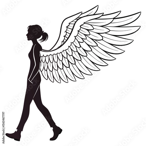 Silhouette of Angelic Woman: Wings of Freedom