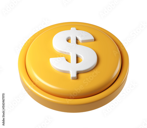 3d rendering icon of a large golden finance coin showing a white dollar sign, isolated on transparent background