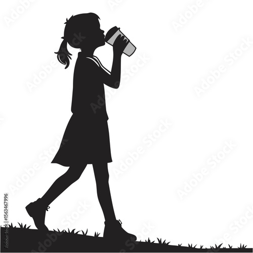 Silhouette of Girl Enjoying a Drink Outdoors