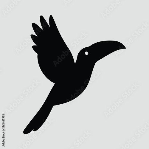 Silhouette toucan bird flying in minimal style vector illustration