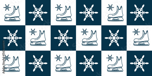 ice skating sport pattern background. shoes and snowflakes.