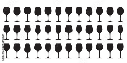Elegant Array of Wine Glasses Silhouettes in Three Rows Perfect for a Sophisticated Design Element