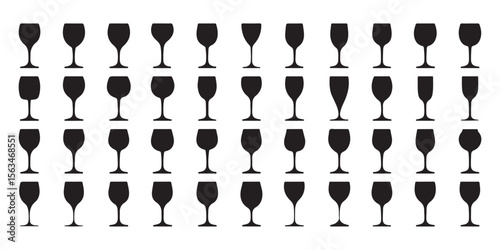 Elegant Black and White Wine Glass Silhouettes in a Grid Pattern for Design Projects and Creative Backgrounds