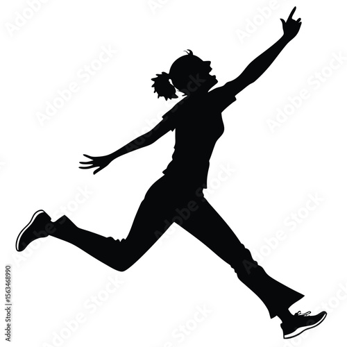 Silhouette of a Joyful Leaping Woman: Dynamic Action Pose