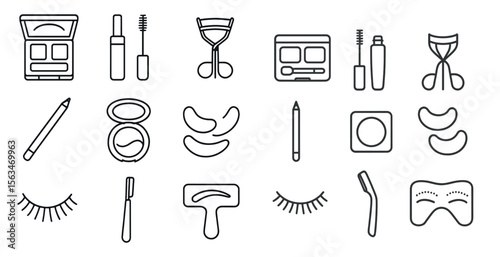 Collection of makeup and beauty products. Scene is that of a beauty store or a makeup artist's kit