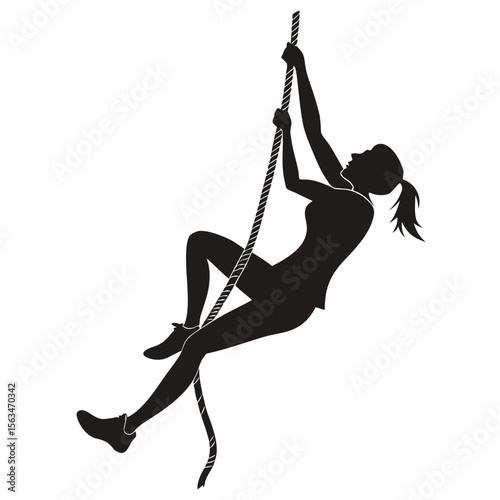 Silhouette of a Woman Climbing a Rope: Strength, Fitness, and Determination
