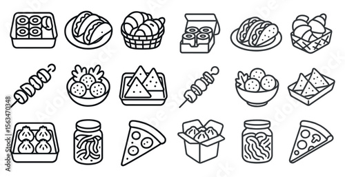 Collection of food items including pizza, sandwiches, and other snacks. The image is in black and white and has a casual, laid-back vibe
