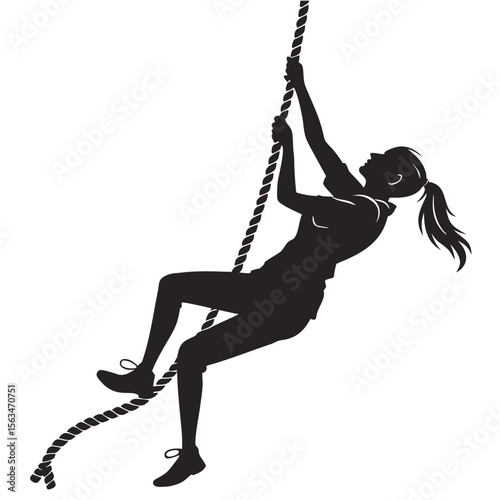 Silhouette of a Woman Climbing a Rope: Fitness, Strength, and Determination