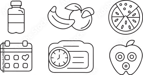 Healthy Lifestyle Icon Pack, fruits, exercise, water bottle, sleep tracker, meditation icons for wellness and fitness apps