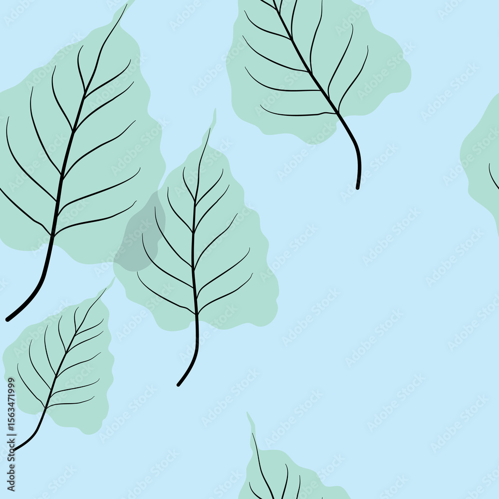 Obraz premium Vector of sacred fig leaves or Bodhi leaves, seamless pattern of Bodhi leaf with minimal design. Pastel pattern with a simple hand-drawn vector.
