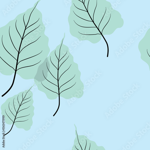 Vector of sacred fig leaves or Bodhi leaves, seamless pattern of Bodhi leaf with minimal design. Pastel pattern with a simple hand-drawn vector.