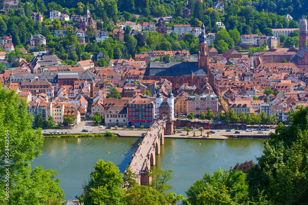 Obraz premium Old Bridge Over The Neckar River With Heidelberg City View