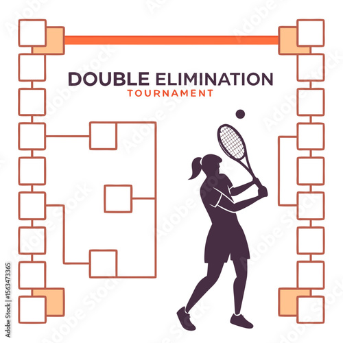 Tennis player silhouette hitting ball near tournament bracket vector