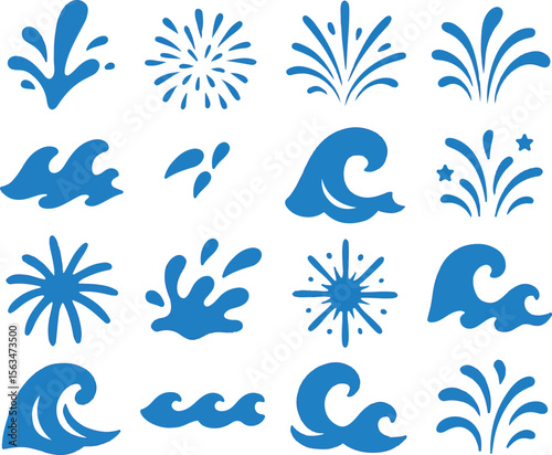 Blue Wave & Splash Icon Set  Water Burst Graphics Collection