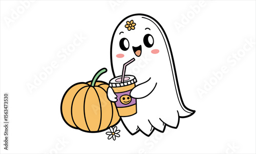 Cute cartoon ghost with flower