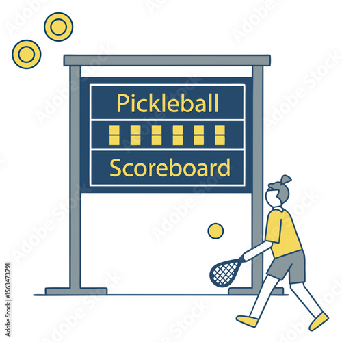 Pickleball scoreboard digital display with player and ball vector