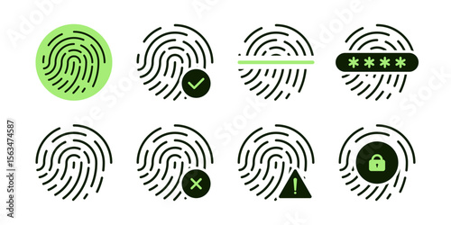 Biometric identification icon with fingerprint verification, password protection, and scan symbol